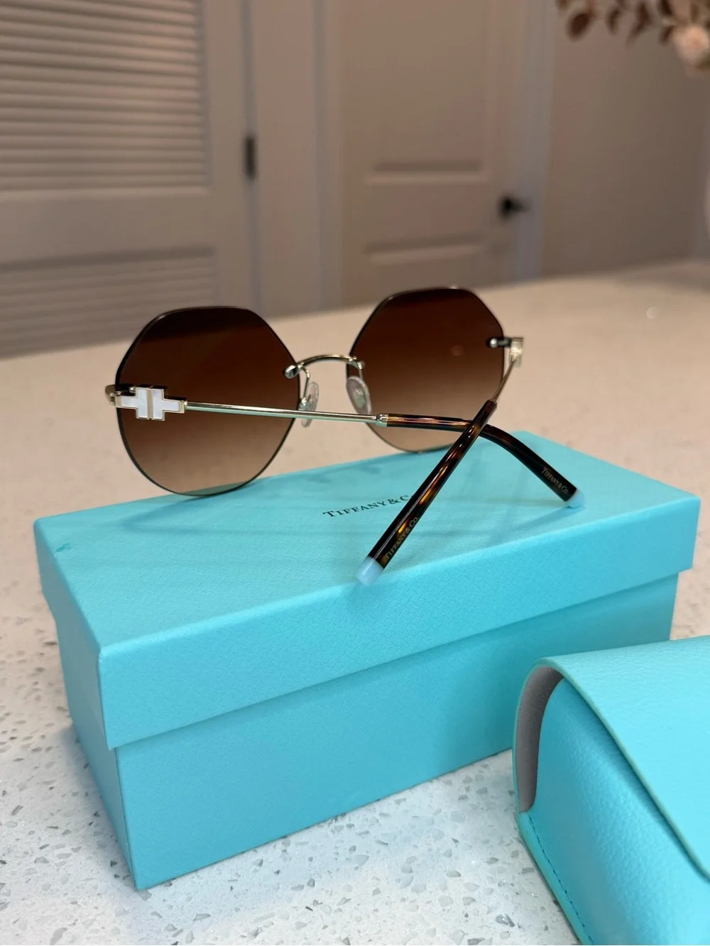 Tiffany & Co. Women's Brown-to-Green Gradient Rimless Sunglasses
